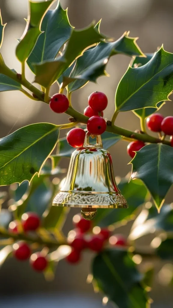 Bell Hanging From a Holly Branch