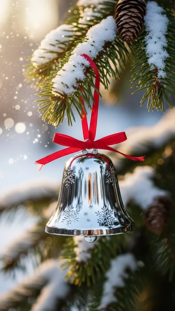 Bell Ornament Dangling From a Branch