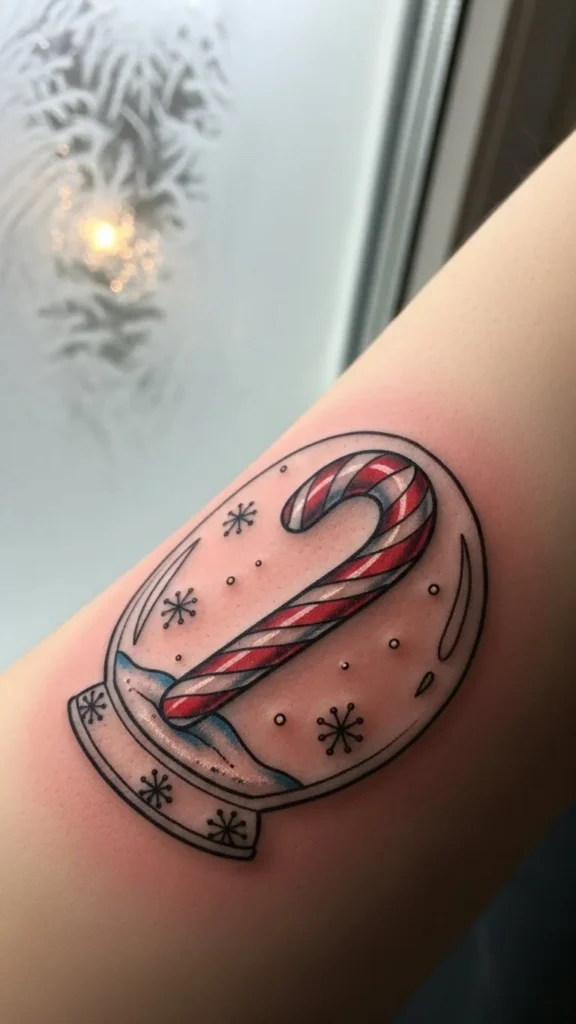 Candy Cane Inside a Snow Globe
