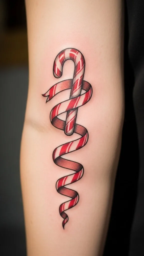 Candy Cane Ribbon Wrap Tattoo