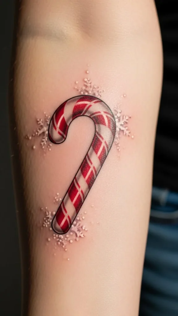 Candy Cane With Falling Snow Dots