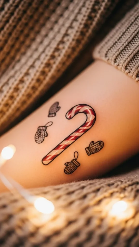 Candy Cane With Fuzzy Mittens