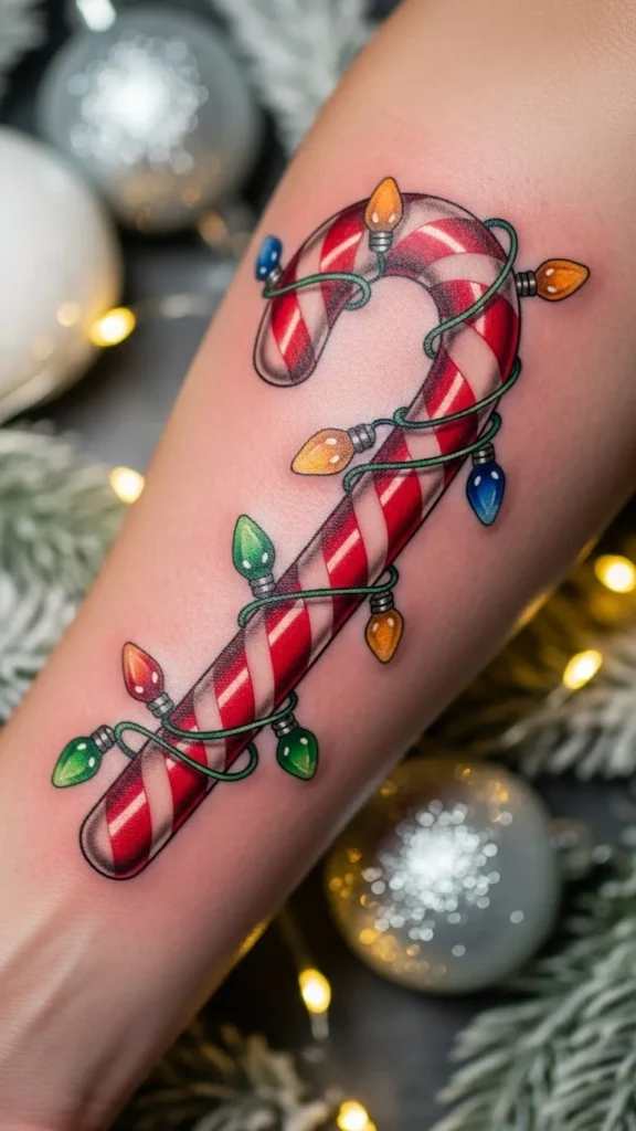 Candy Cane With Mini Christmas Lights