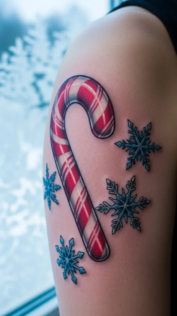 Candy Cane With Silver Snowflakes