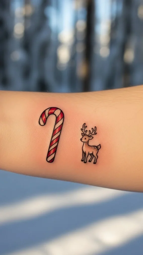 Candy Cane With a Cute Reindeer