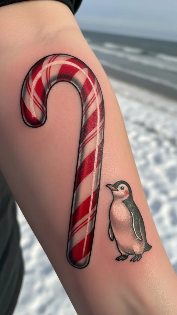 Candy Cane With a Penguin Friend