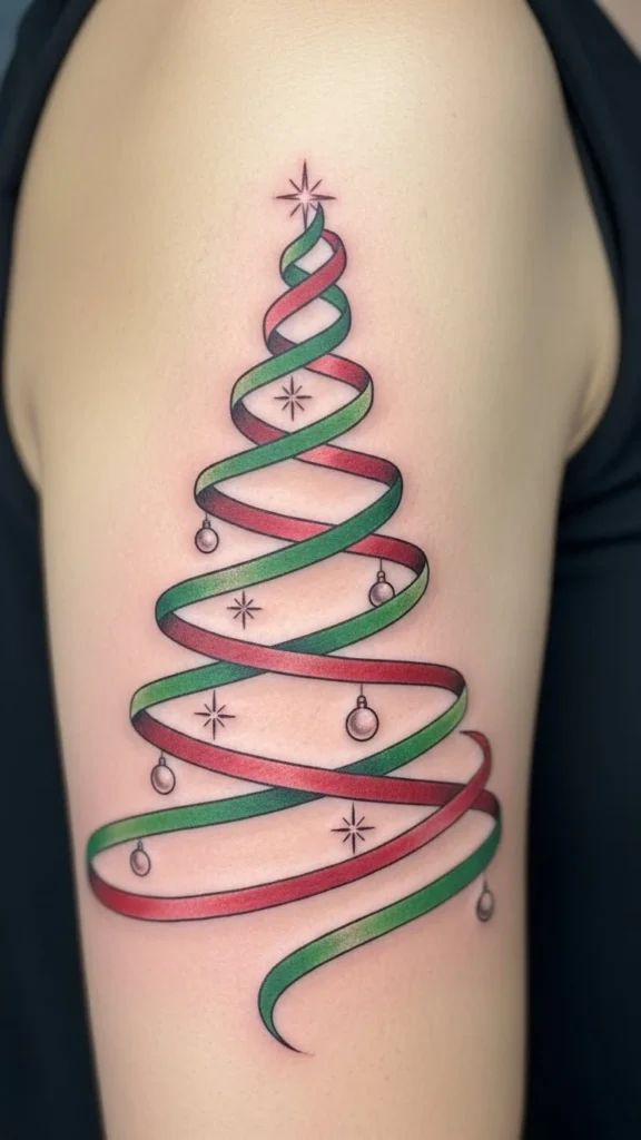 Christmas Tree With Ribbon Swirls