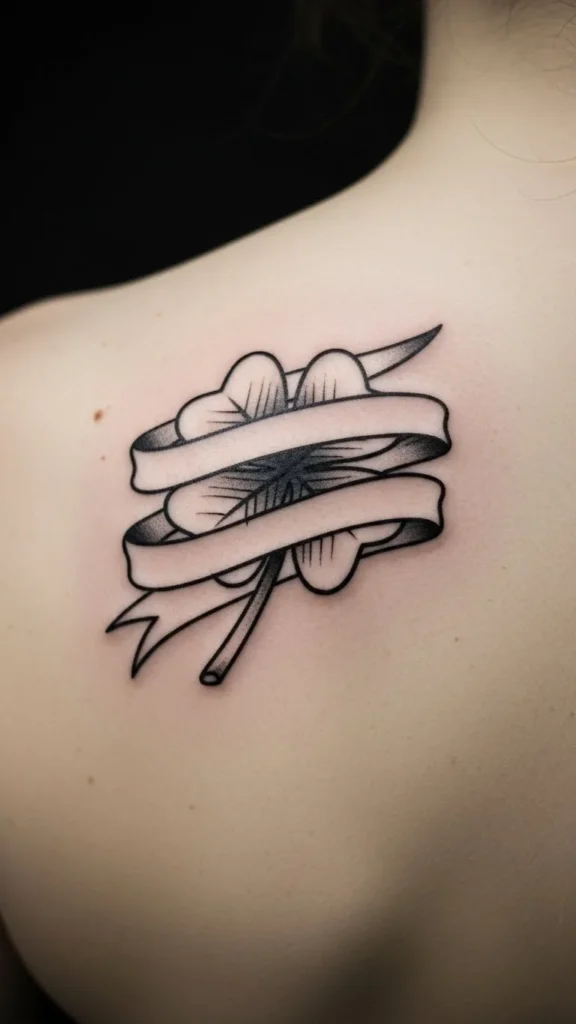 Clover With Banner Outline