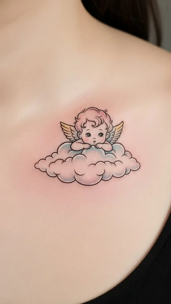 Cupid Peeking From a Cloud