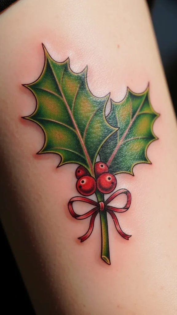 Holly Leaf With Bow Accent