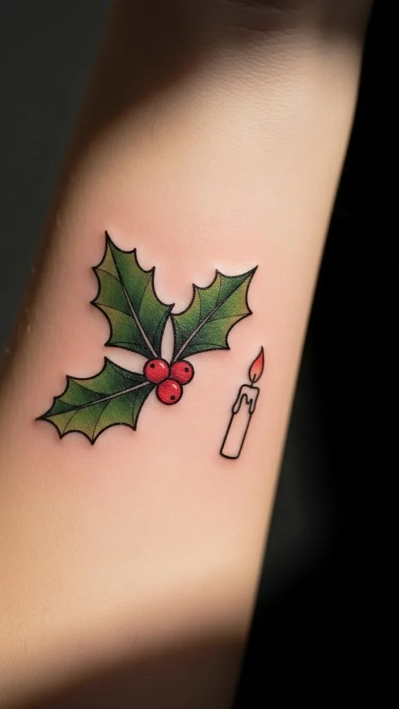 Holly Leaf With Candle Symbol