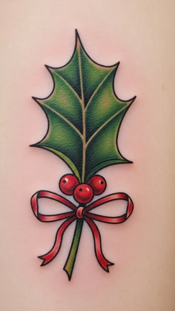 Holly Leaf With Ribbon Detail