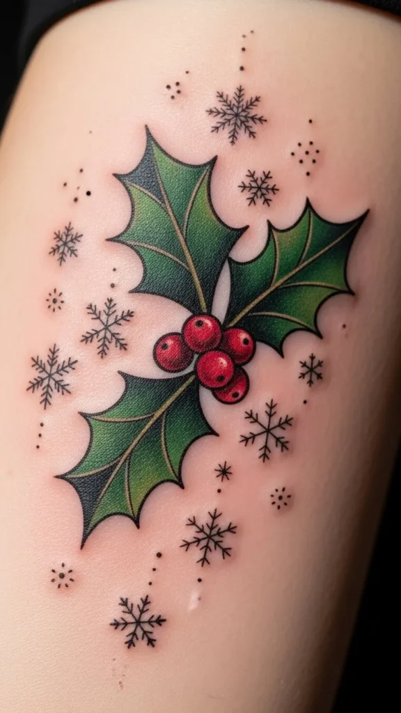 Holly Leaf With Snowflakes