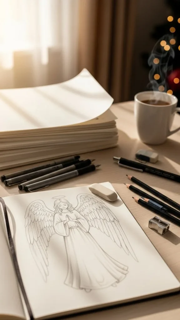 How to draw a Christmas angel tattoo