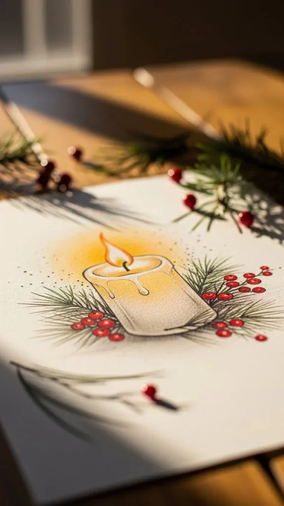 How to draw a Christmas candle tattoo