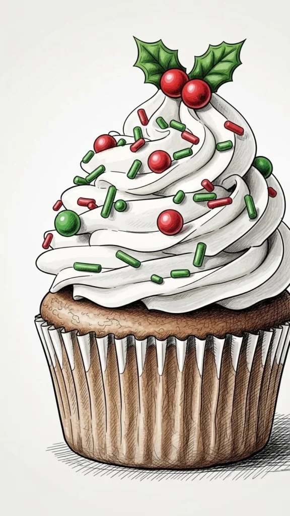 How to draw a Christmas cupcake tattoo