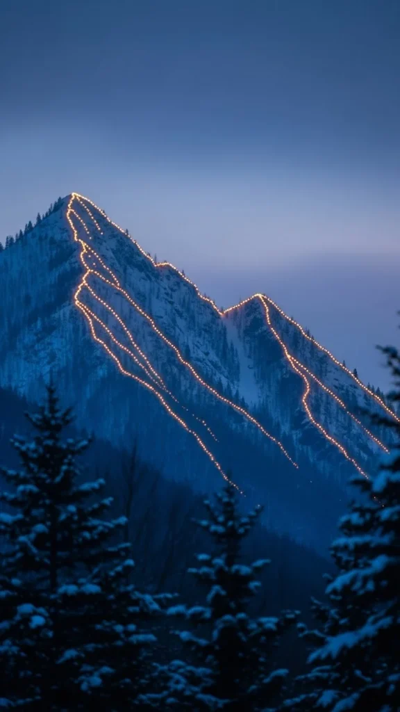 Lights on a Simple Mountain Outline