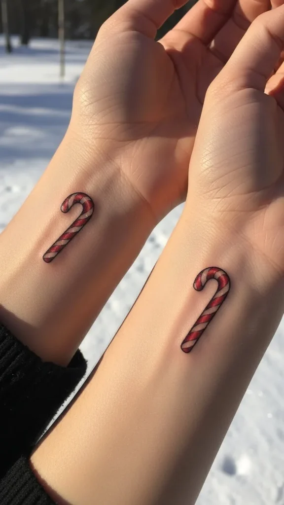 Matching Candy Cane Tattoos for Friends