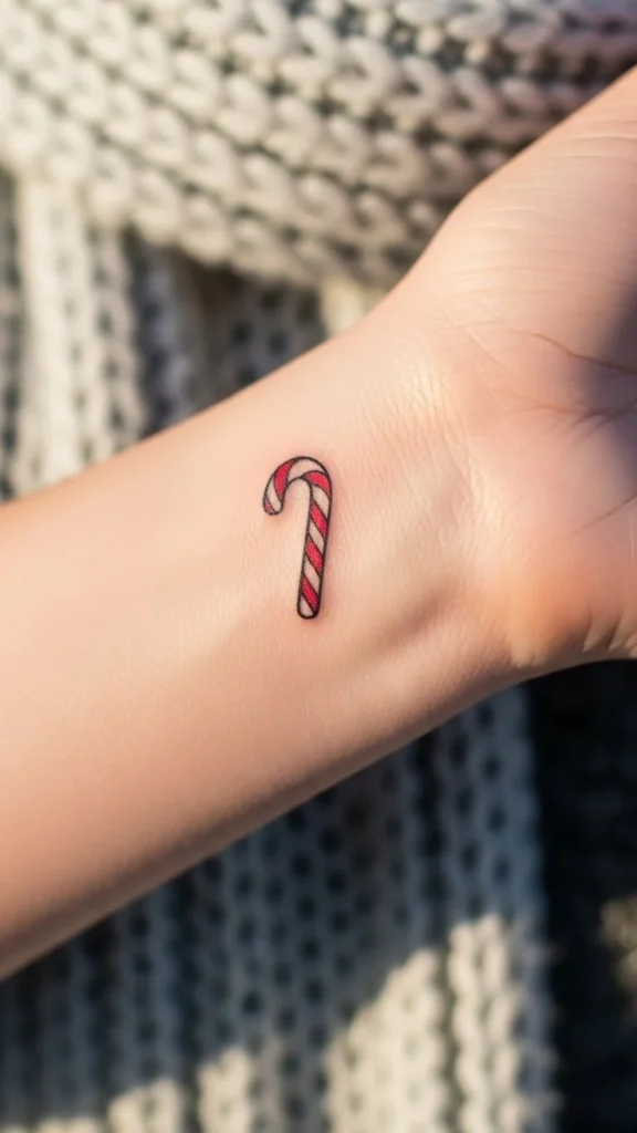 Mini Candy Cane Wrist Tattoo