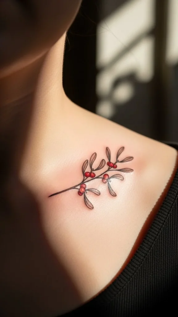 Mistletoe Collarbone Tattoo