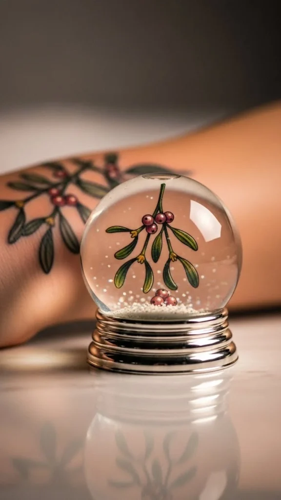 Mistletoe Inside a Snow Globe Tattoo