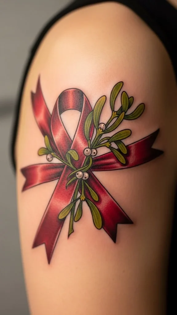 Mistletoe Ribbon Corner Tattoo
