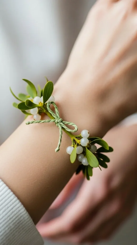 Mistletoe and Ribbon Bracelet Tattoo