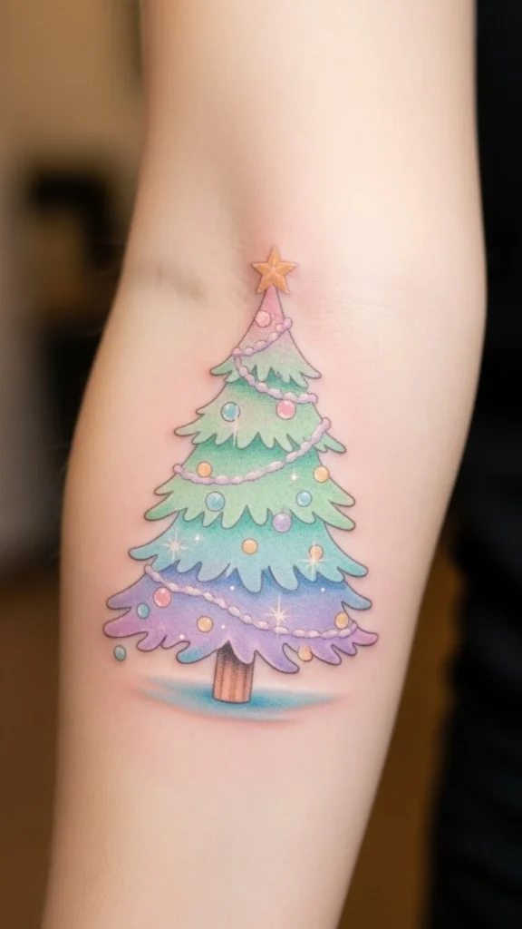 Pastel Christmas Tree Tattoo