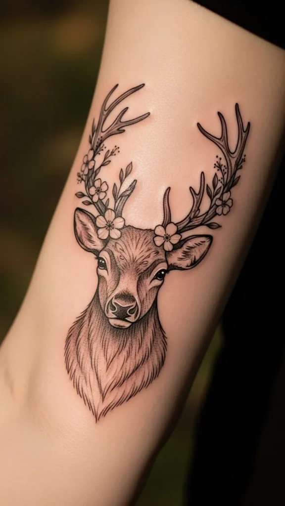 Reindeer Head With Floral Crown