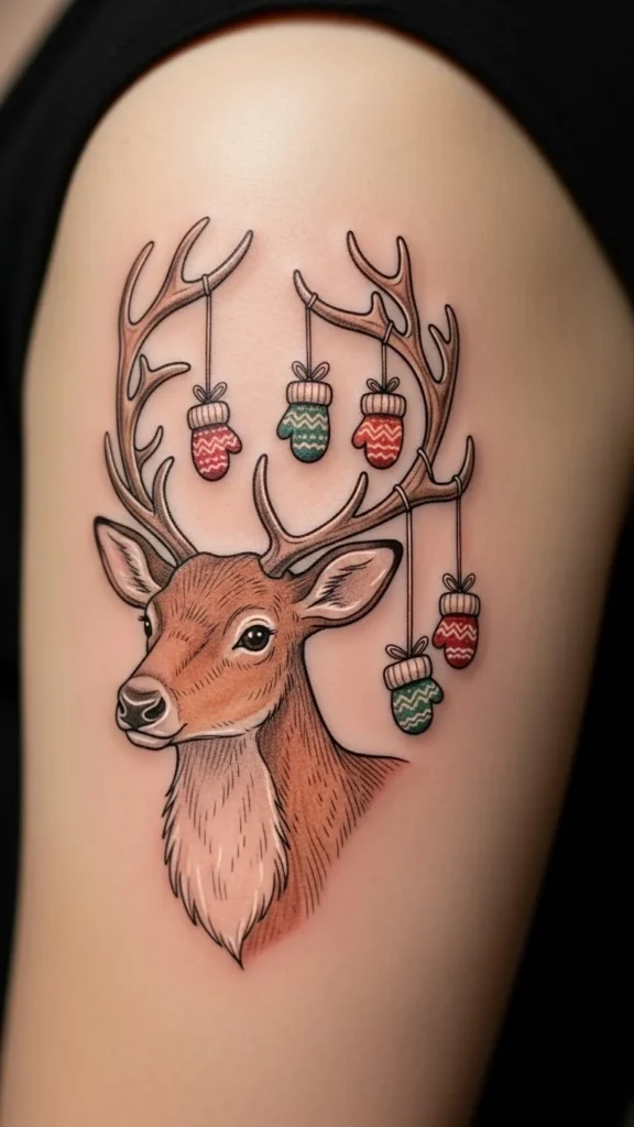 Reindeer With Mittens Hanging From Antlers