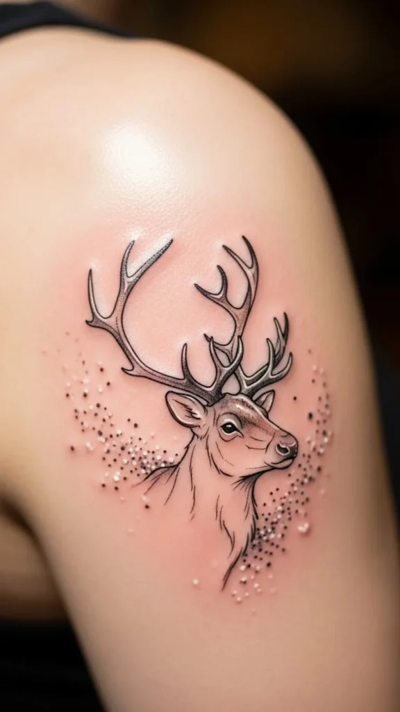 Reindeer With Snow Dust Around