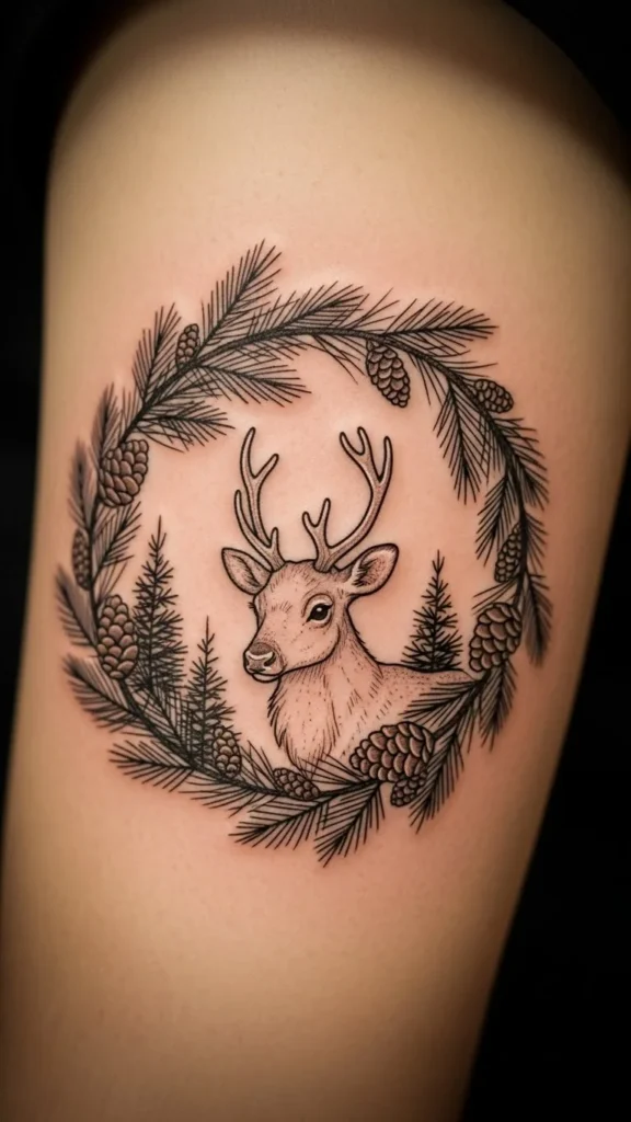 Reindeer in a Forest Circle Frame