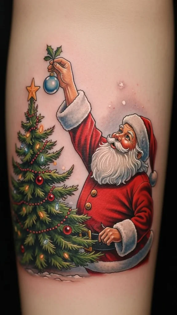 Santa Decorating a Tree