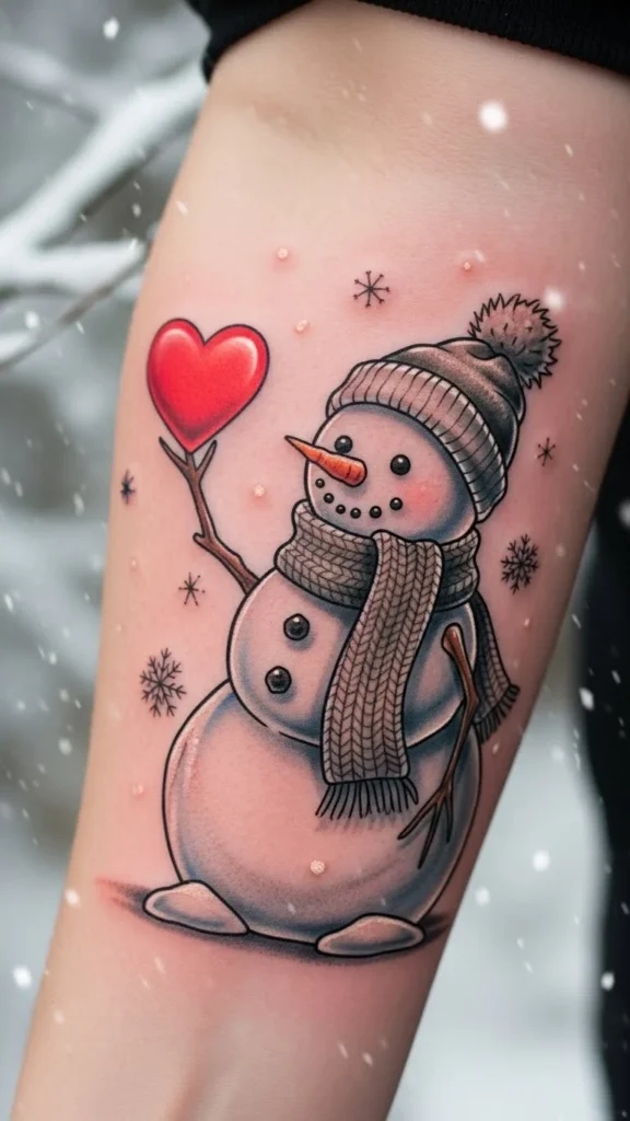 Snowman Holding a Tiny Heart