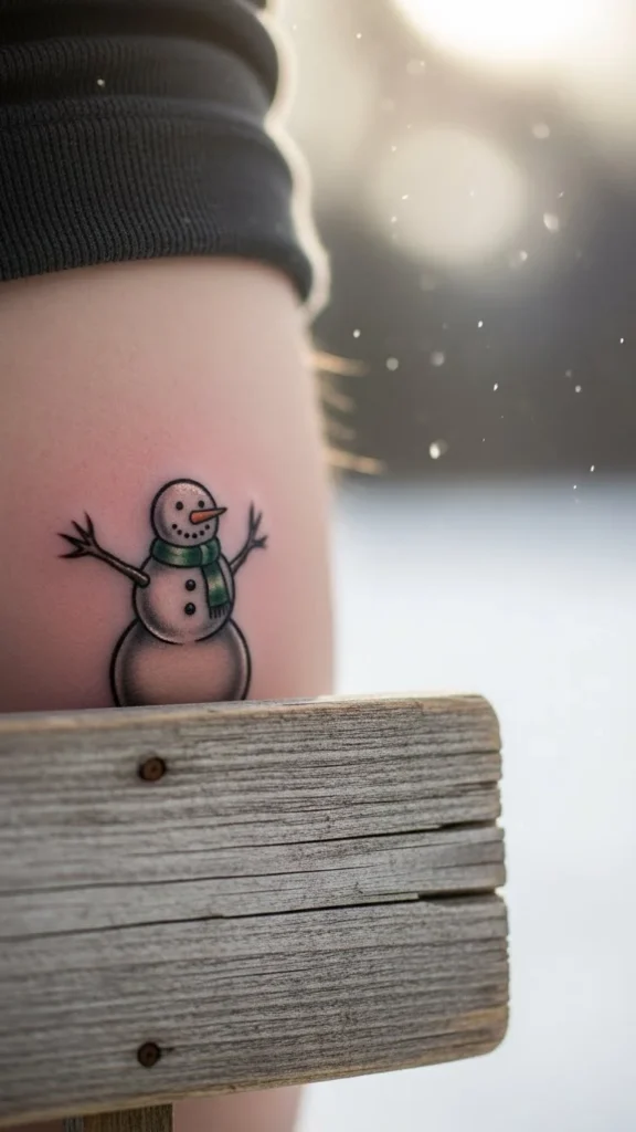 Snowman Peeking Over a Sign