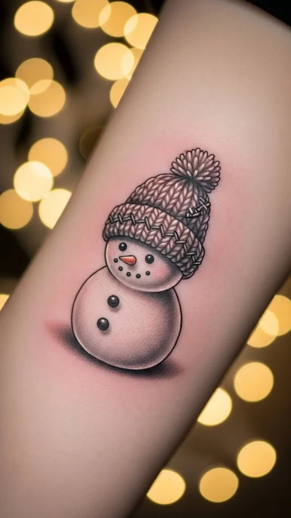 Snowman Wearing a Knitted Hat