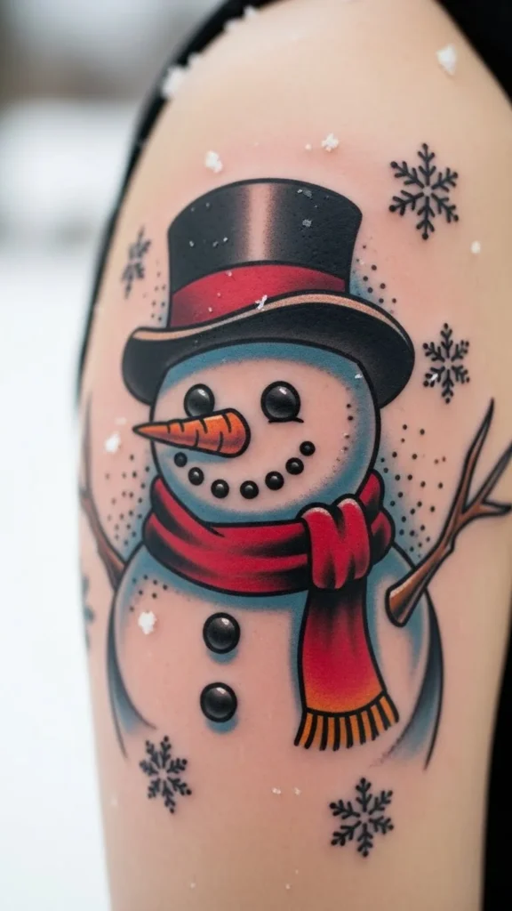 Snowman With Falling Snowflakes