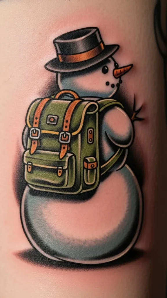 Snowman With a Little Backpack