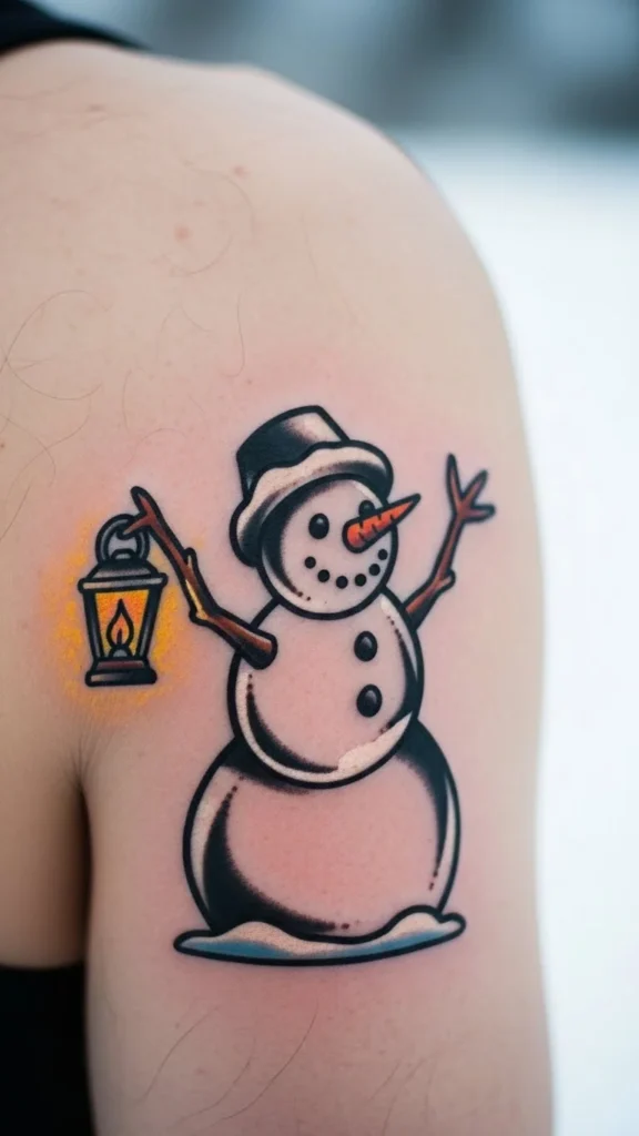 Snowman With a Tiny Lantern