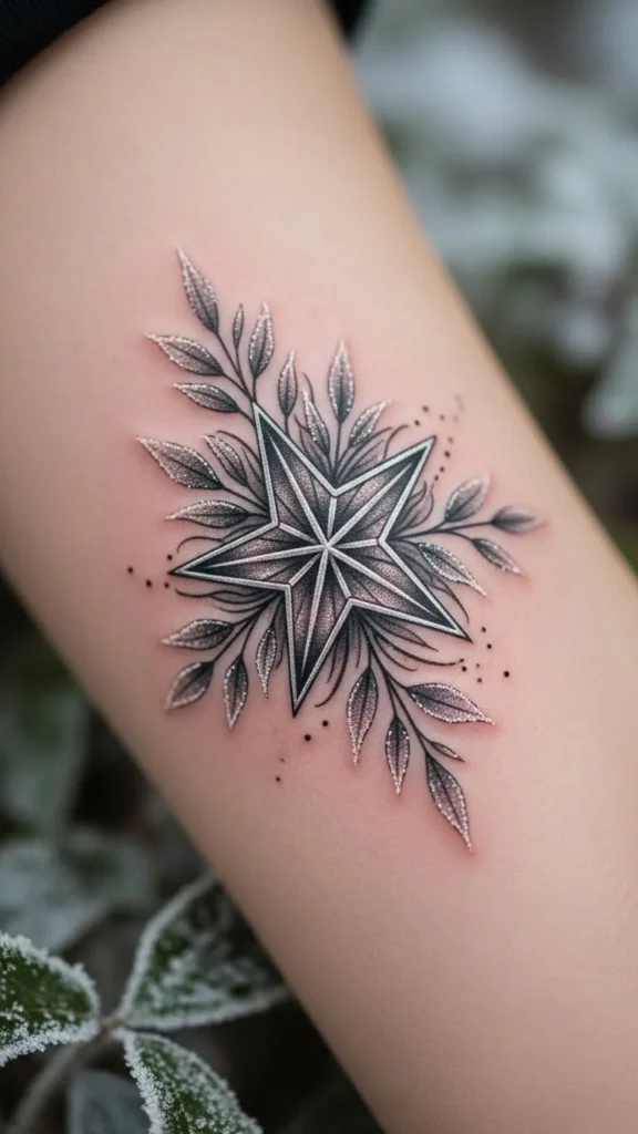 Star Framed With Frosted Leaves
