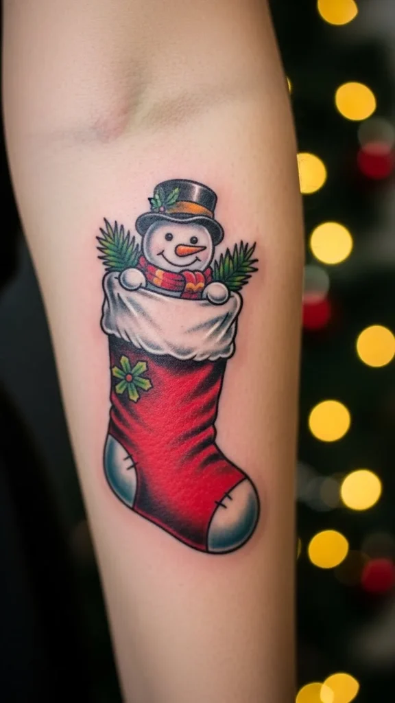 Stocking With Little Snowman Peeking Out