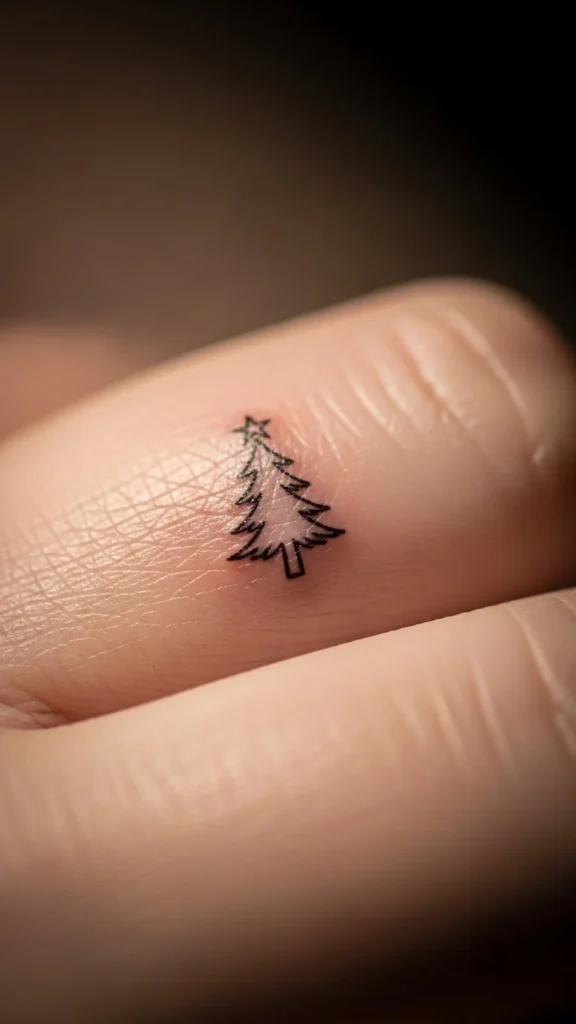 Tiny Christmas Tree Finger Tattoo
