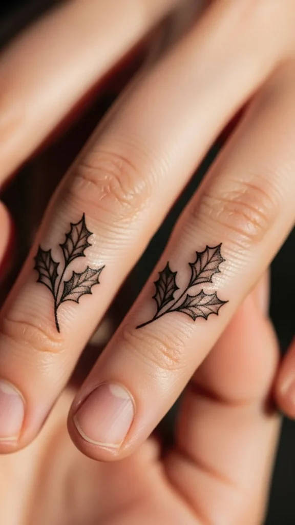 Tiny Holly Leaves on Fingers
