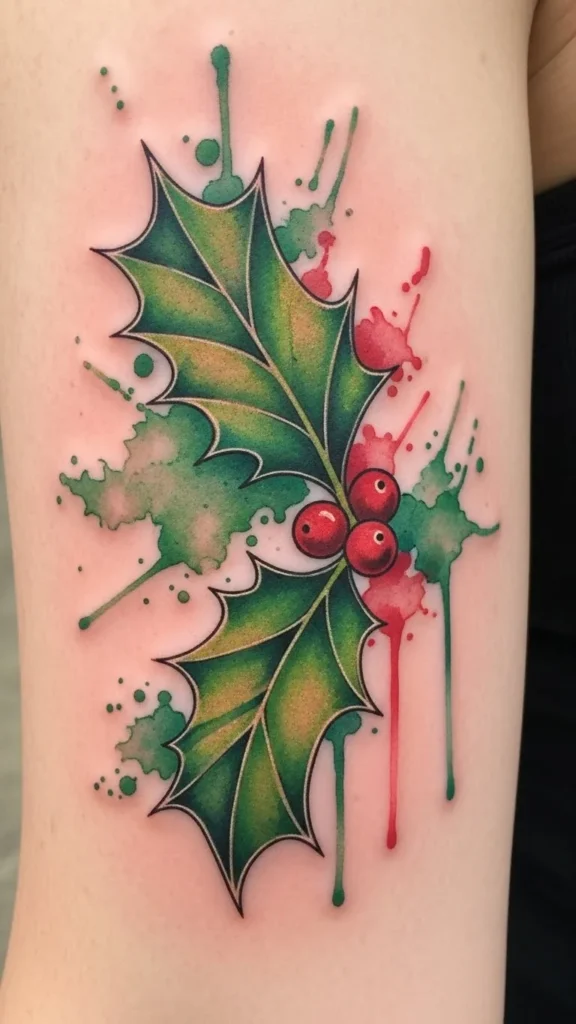 Watercolor Holly Leaf