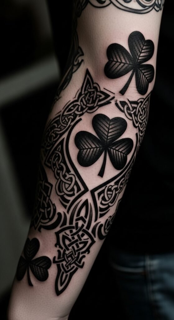 Blackwork Shamrock Sleeve With Strong Contrast