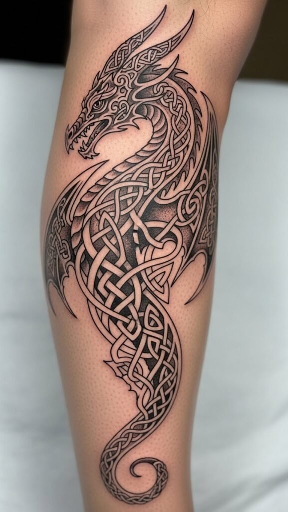 Celtic Dragon Calf Flow Tattoo