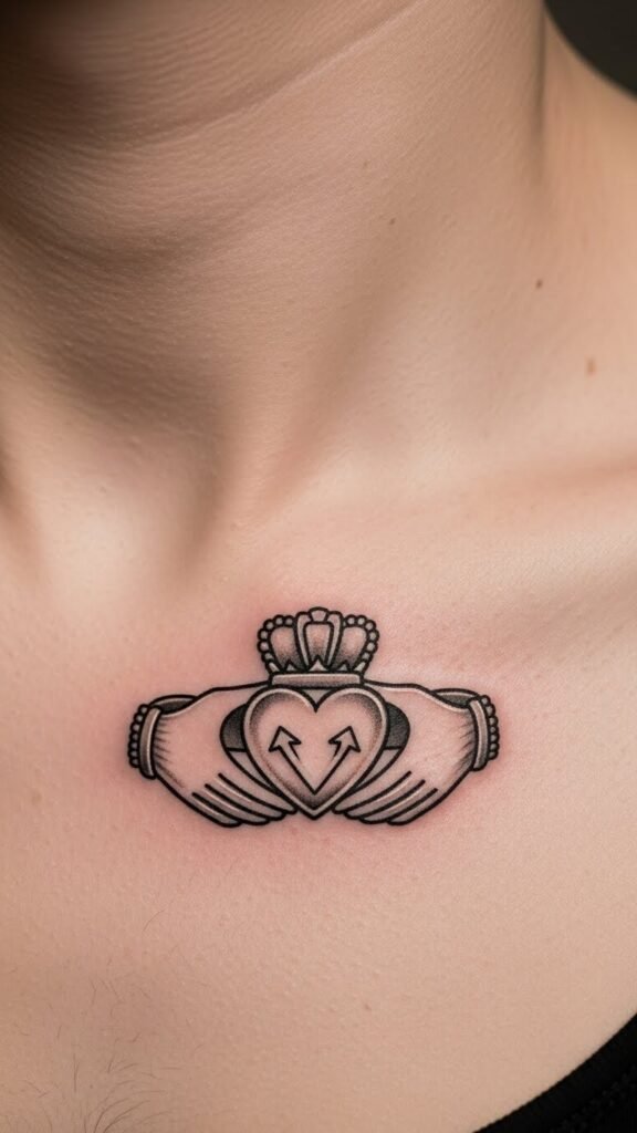 Claddagh Chest Tattoo