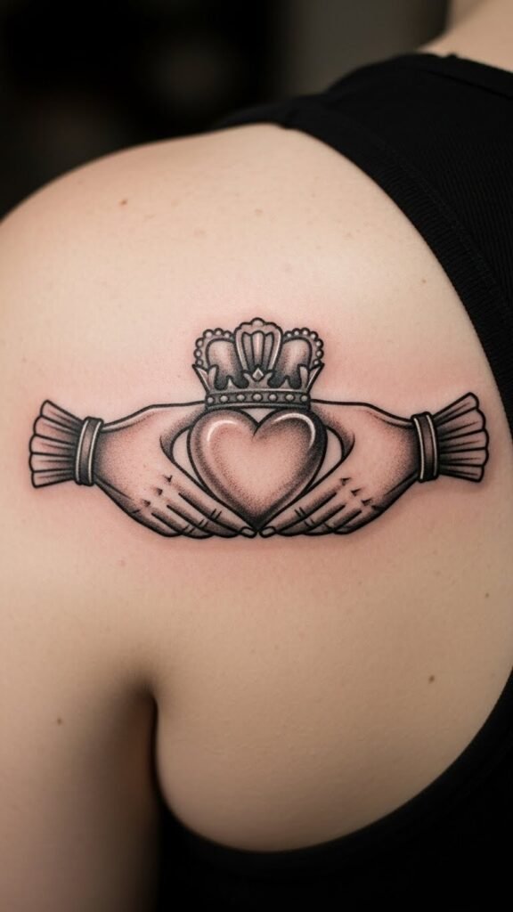 Claddagh Shoulder Blade Tattoo