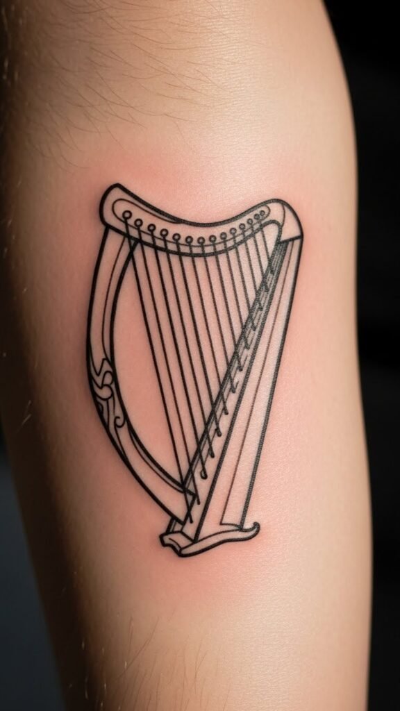 Irish Harp Line Tattoo