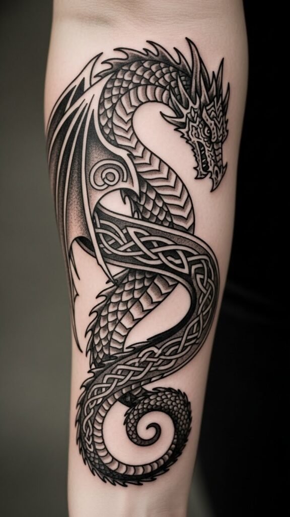 Coiled Celtic Dragon Forearm Design